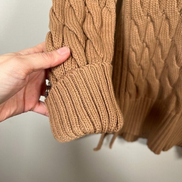 J. Crew Cotton Cable-knit Side-slit Crewneck Sweater Size XS Small Brown Cozy - Picture 6 of 11